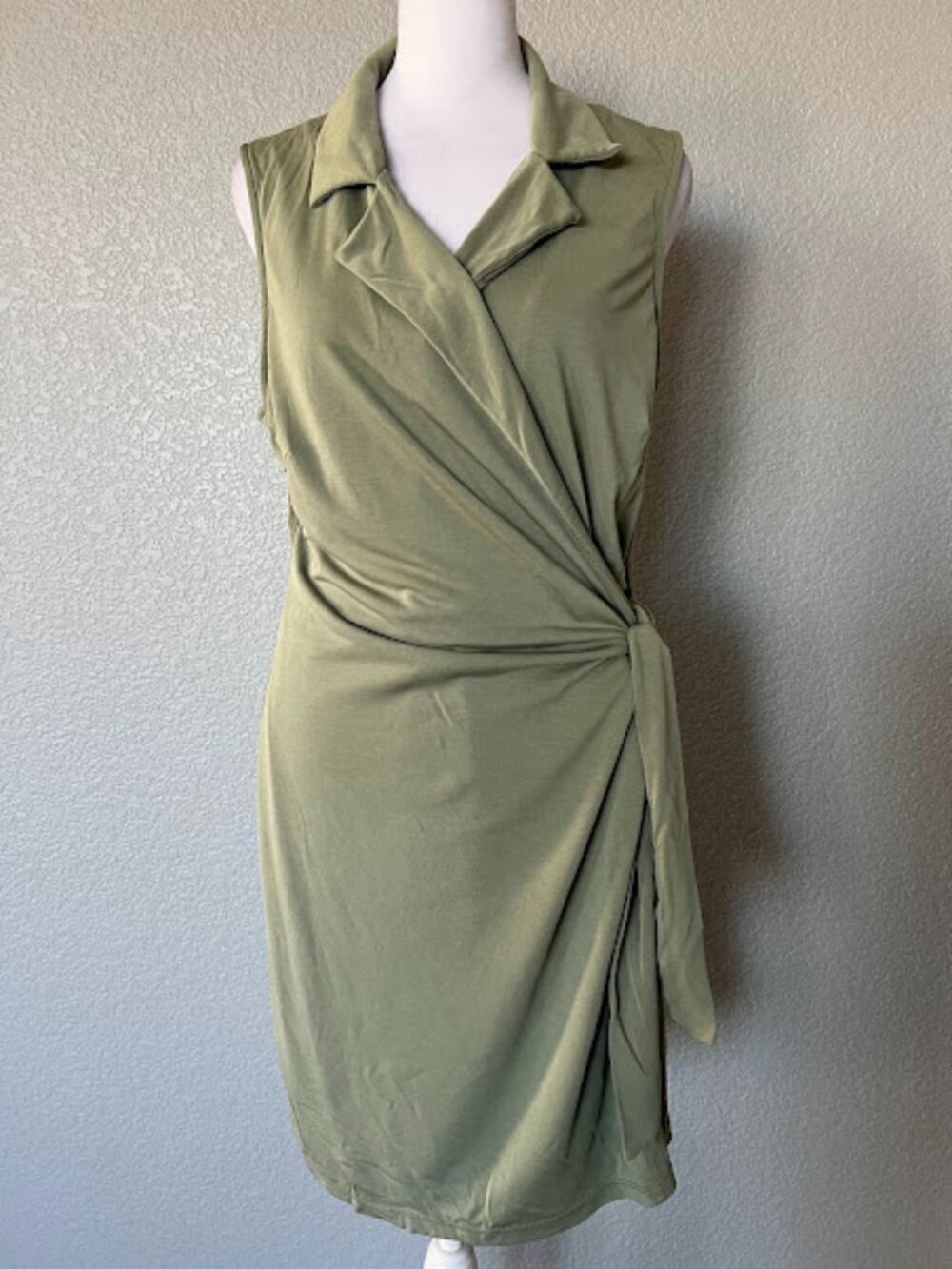 Lulus Collared Sage Green Wrap Sleeveless Mini Dress Size Large